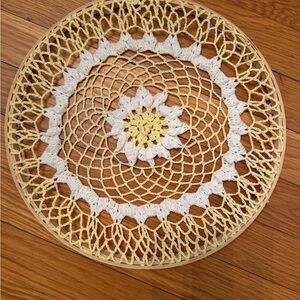 Yellow and White Crochet Doily Art